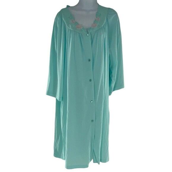 Shadowline Vintage Nightgown Women's 2X Button Down Embroidered Floral Neckline - Picture 1 of 9